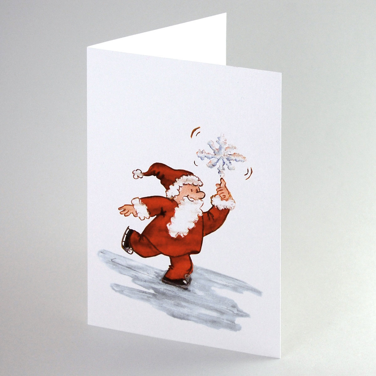 Weihnachtsmann beim Schlittschuhlaufen, sportliche Weihnachtskarten