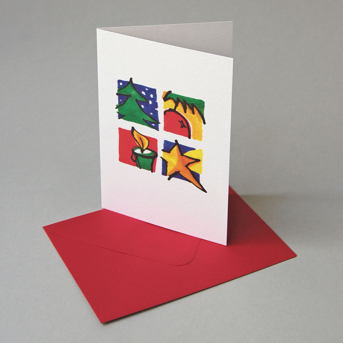 schöne Weihnachtskarten auf edlem Karton mit roten Umschlägen