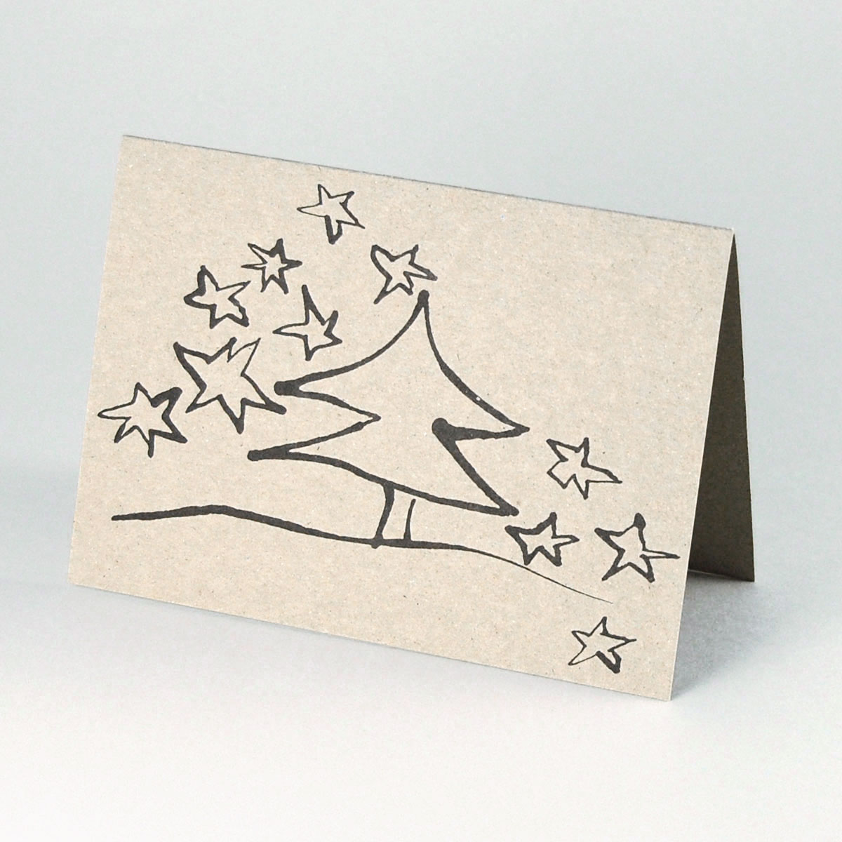 Baum mit Nachthimmel, Weihnachtskarten aus billiger Graupappe