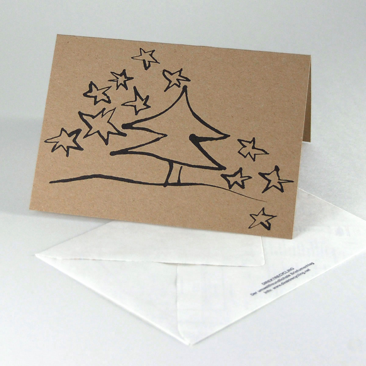 Baum mit Nachthimmel, braune Recycling-Weihnachtskarten mit Direktrecyclingumschlägen