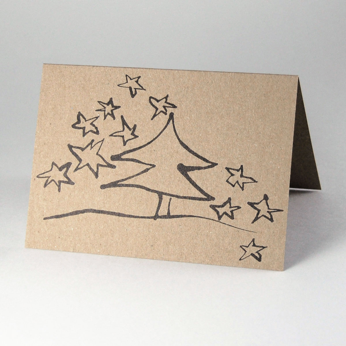 Baum mit Nachthimmel, Recycling-Weihnachtskarten mit braunem Karton