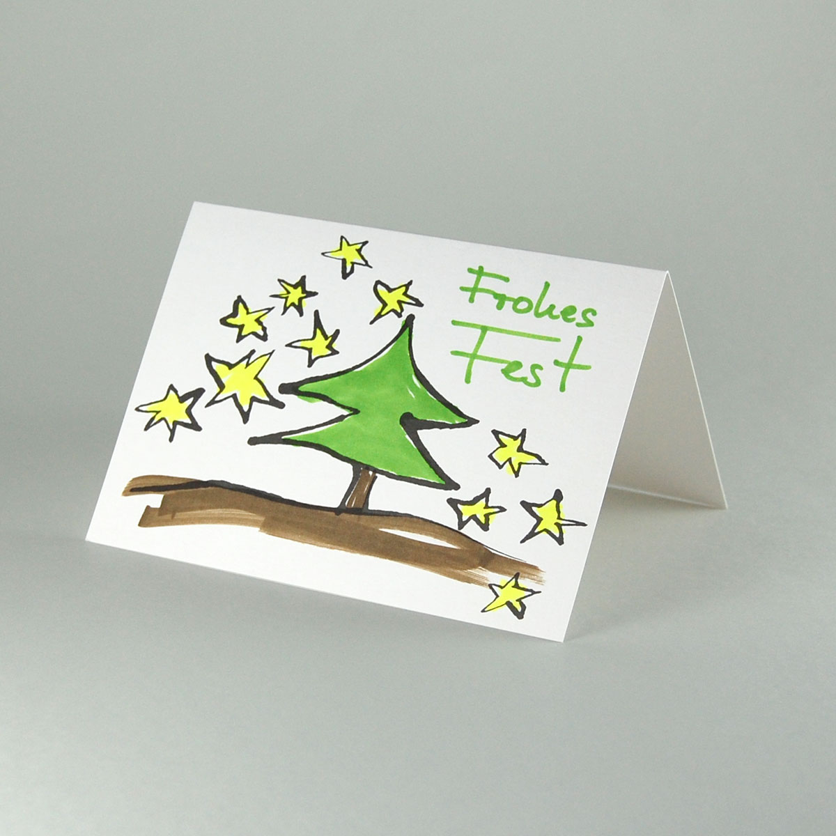 Baum mit Nachthimmel, Weihnachtskarten zum Ausmalen