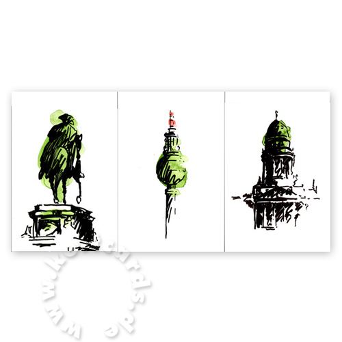 Variante der Weihnachtskarte mit Berliner Motiven: Friedrich der Große, Fernsehturm und französischer Dom