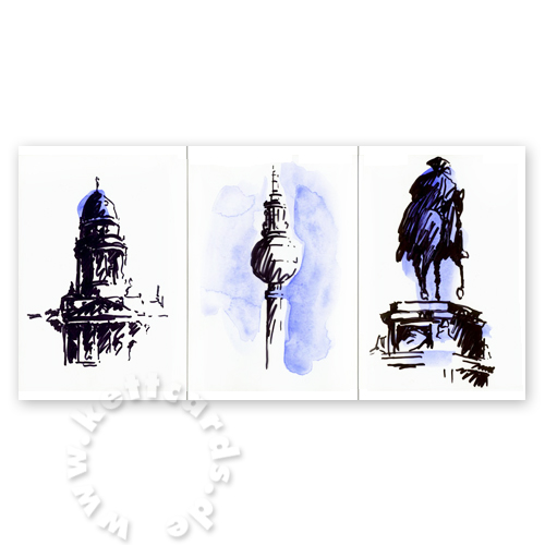 Variante der Weihnachtskarte mit Berliner Motiven: Friedrich der Große, Fernsehturm und französischer Dom