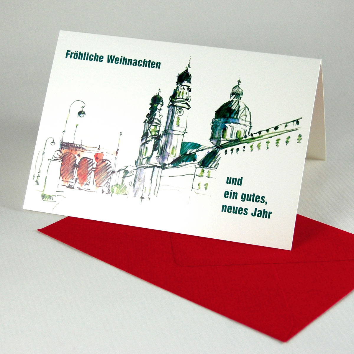 Münchner Weihnachtskarten für Firmen: Theatinerkirche mit Feldherrenhalle