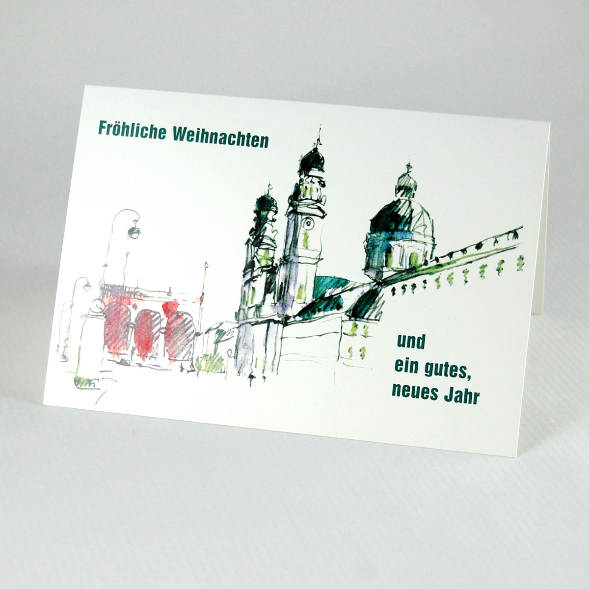 Weihnachtskarten aus Müchen: Theatinerkirche mit Feldherrenhalle
