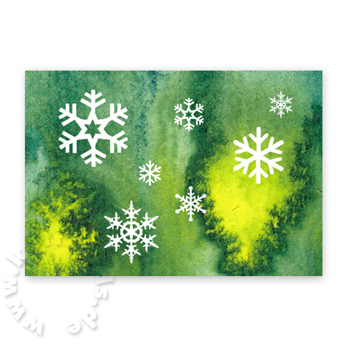 Schneeflocken, grüne Weihnachtskarten