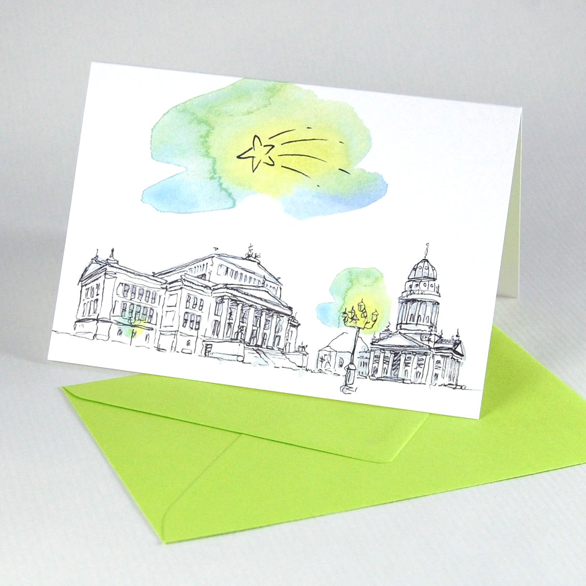 Gendarmenmarkt mit Schauspielhaus und Französischem Dom - Berliner Weihnachtskarten mit farbigen Umschlägen