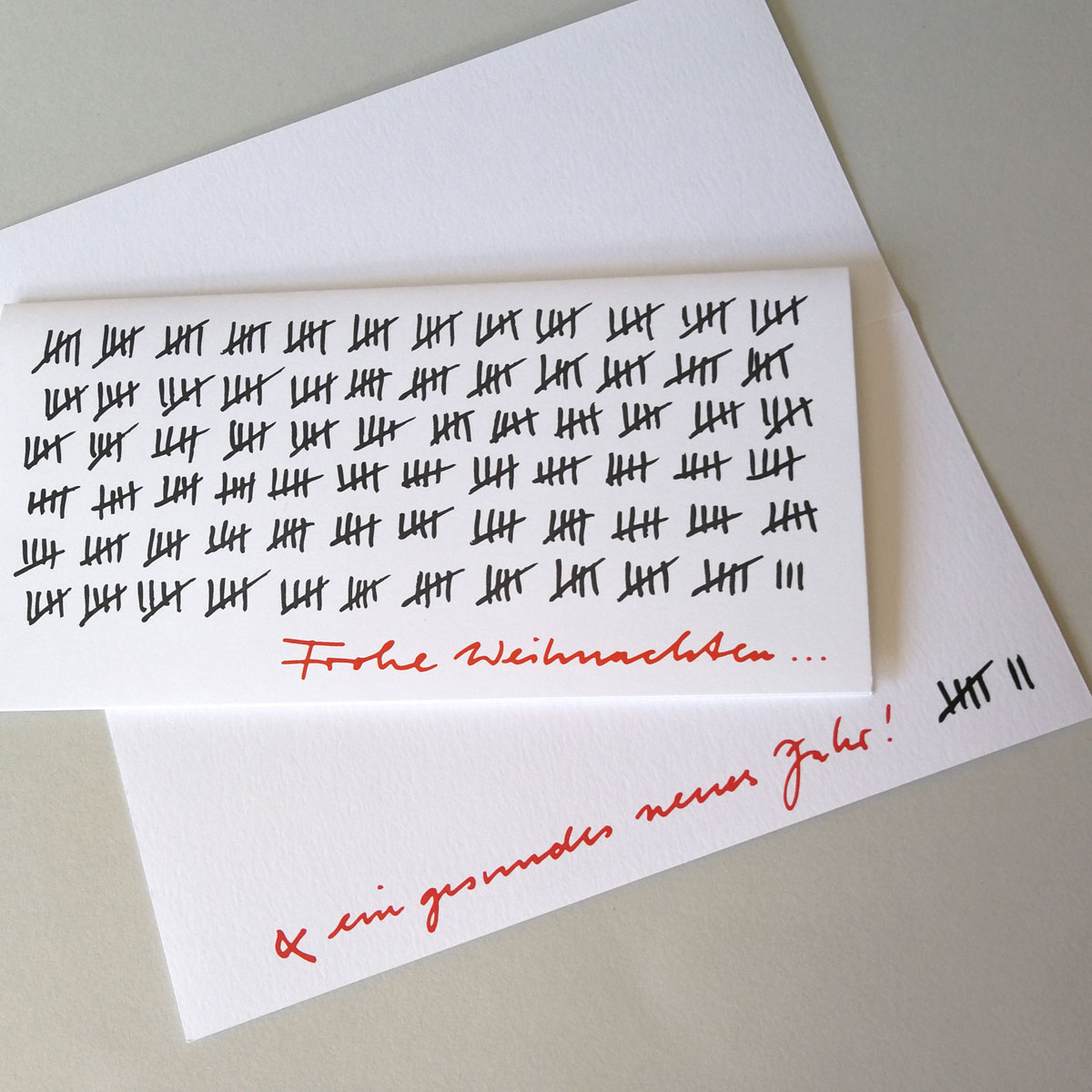 Ein gesundes neues Jahr! Innenseite der Karte mit gedruckten Neujahrsgrüßen