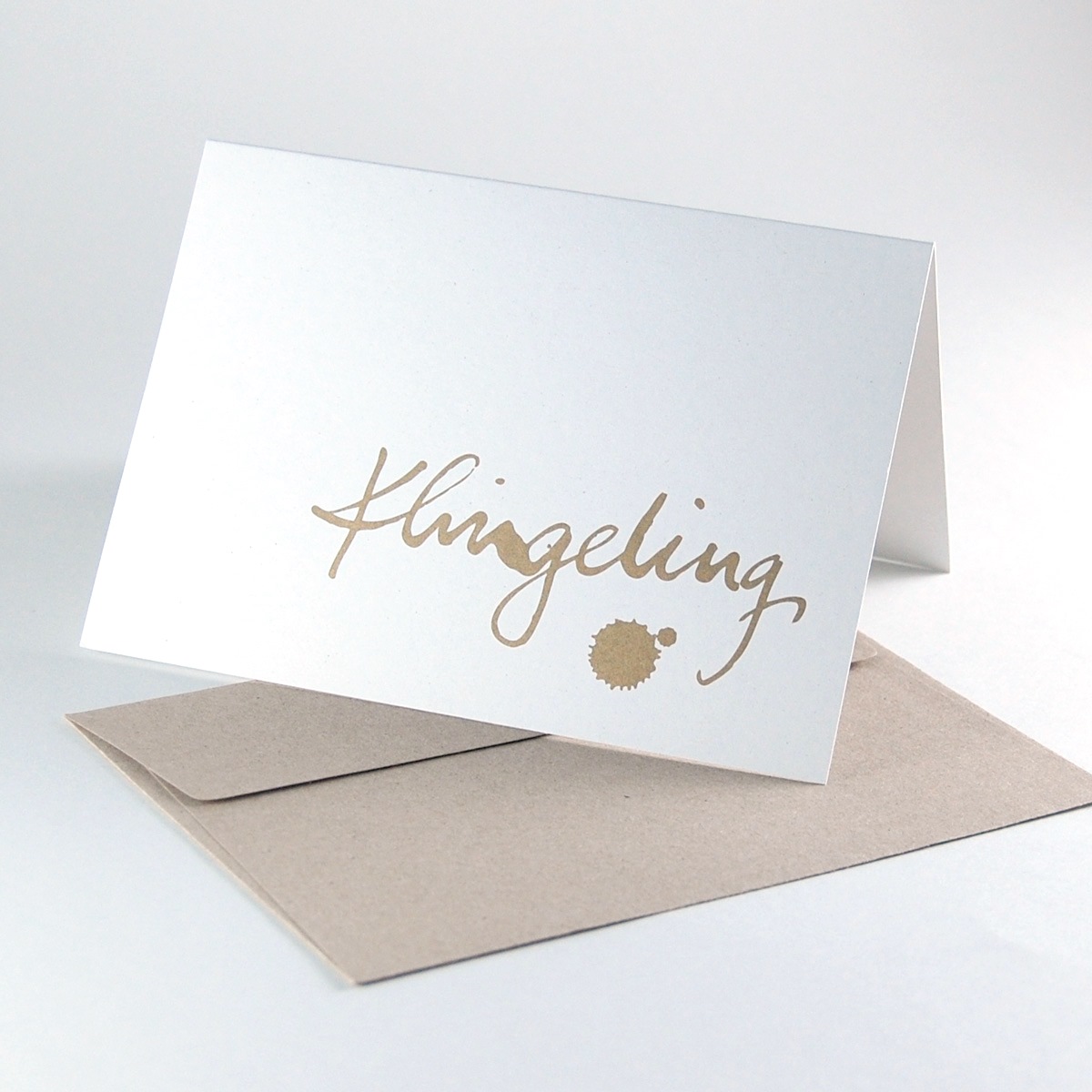 Klingeling, goldene Recycling-Weihnachtskarten mit Recyclingumschlag