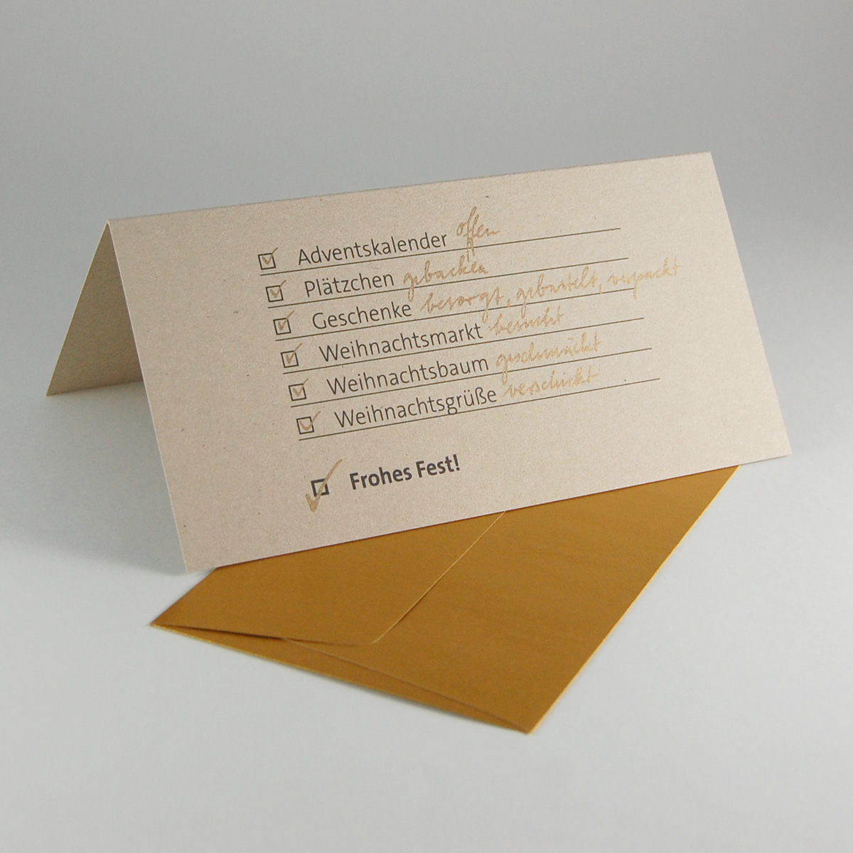 Alles erledigt! - witzige Weihnachtskarten mit goldenen Umschlägen