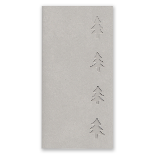Weihnachtskarte mit ausgestanzten Tannenbäumen, Graupappe Recyclingkarton