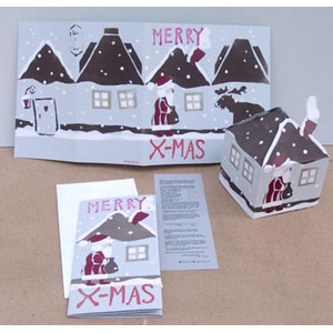 Weihnachtskarten zum Basteln: Haus von Santa Klaus