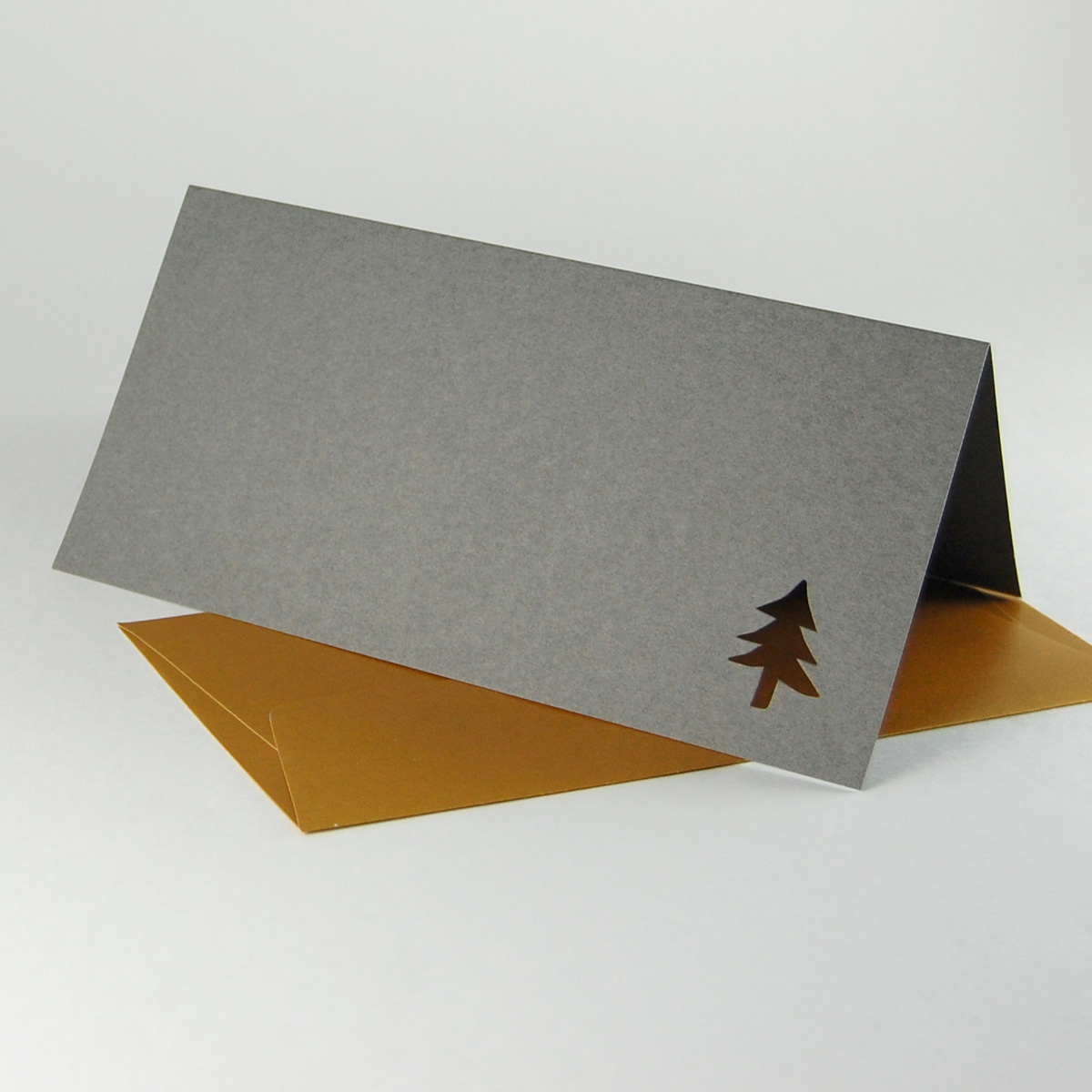 dunkelgraue Weihnachtskarten mit goldenen Umschlägen