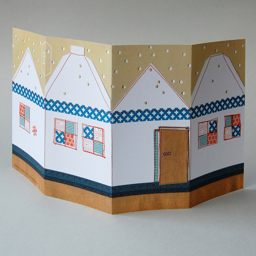 Weihnachtskarten bei der der Empfänger basteln kann: winterliches Haus