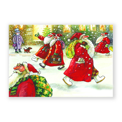 spazierende Weihnachtsmänner, ungewöhnliche Weihnachtskarten