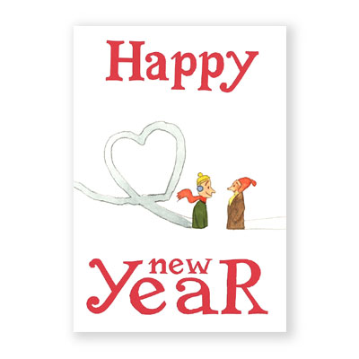 Happy New Year, Neujahrskarten mit Schnee und Herz und netten Männern