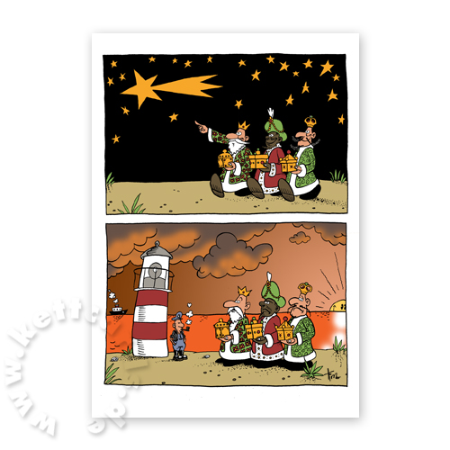 Leitstern, Cartoon-Weihnachtskarten mit Leuchtturm