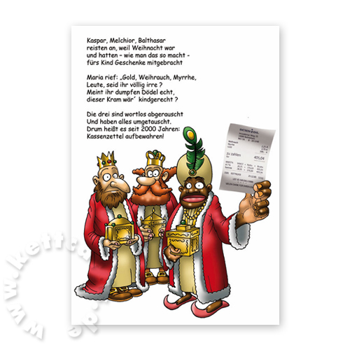 Caspar, Melchior, Balthasar reisten an, weil Weihnacht war, witzige Cartoon-Weihnachtskarten