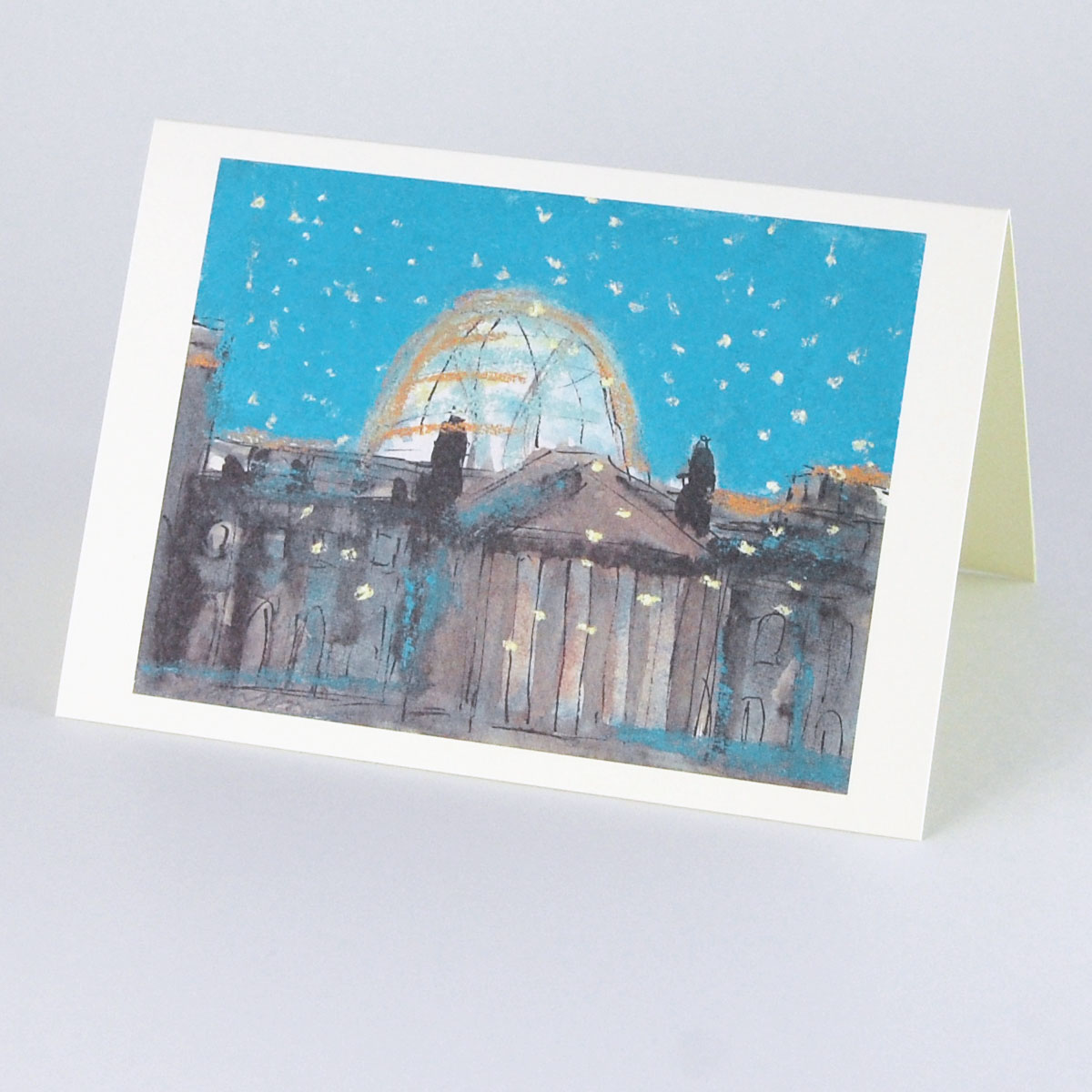 Künstler-Weihnachtskarte: Berliner Reichstag im Schneetreiben