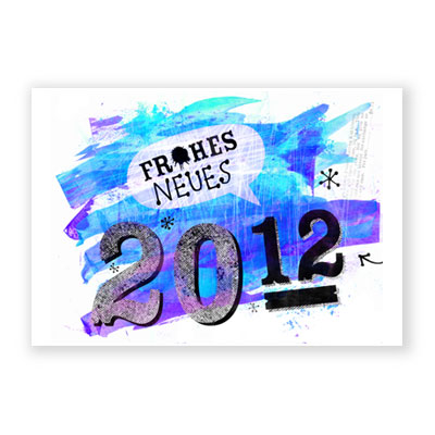 FROHES NEUES, blaue Neujahrskarten  mit toller Typografie