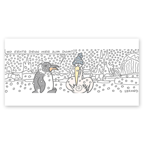 Kölner Cartoon-Weihnachtskarten, Wo geht´s denn hier zum Dom? Köln tief verschneit