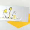 gelb gedruckte Recycling-Osterkarten: Osterfrühstück