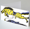 gesatteltes Pferd ohne Reiter, individuell gestaltete Geburtstagskarten für einen Reitclub