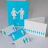 schicke Designer-Drucksachen in blau für die Hochzeit