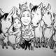 Frau mit Pferden, Portraitkarikaturen nach Fotos