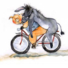 Schwein und Esel auf einem Fahrrad, Illustration