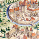 Illustration einer Mittelalterstadt für die Berliner Wasserbetriebe, individuelle Wimmelbilder