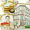 illustrierte Postkarte für das Café Buchwald, Berlin