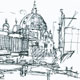 Zeichnung des Berliner Domes mit dem Palast der Republik