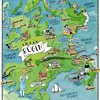Illustrierte Karte der Insel Rügen mit Ostseebädern, Seebrücken und Sehenswürdigkeiten