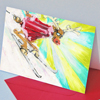 skifahrendes Rentier, gemalte Weihnachtskarten