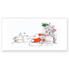 gezeichnete Weihnachtskarten mit Logo: der Weihnachtsmann transportiert Geschenke