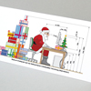 Weihnachtskarten: Weihnachtsmann am Arbeitsplatz