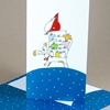 Weihnachtskarte: Ein Elch transportiert den Weihnachtsmann und Geschenke